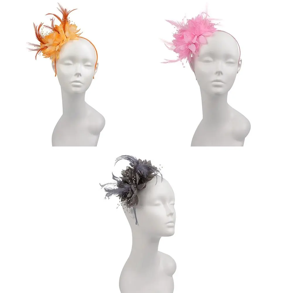 ที่คาดศีรษะผู้หญิงดอกไม้สง่างามหมวกขนนกเครื่องประดับผม