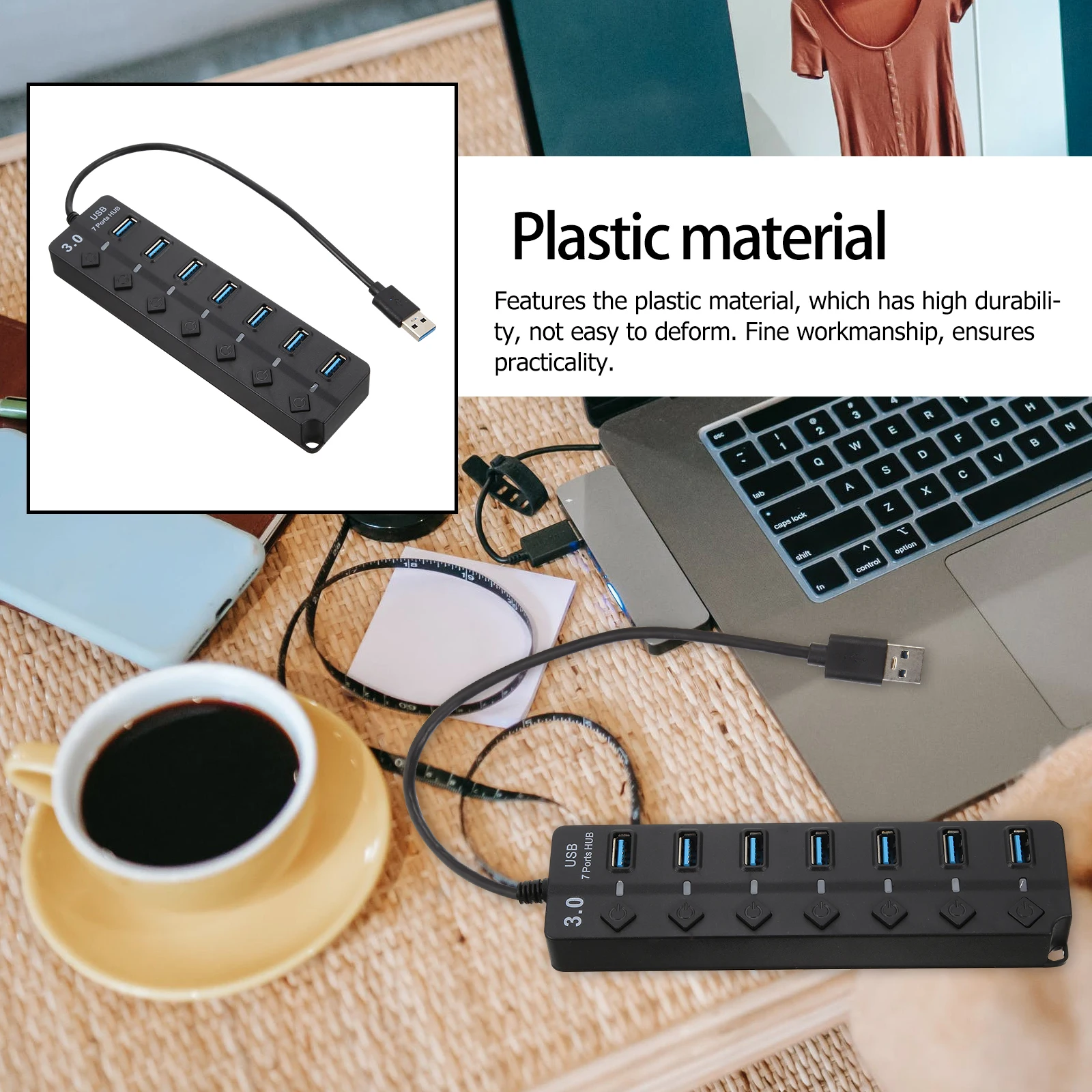 

USB-концентратор USB 3.0, 7-портовый адаптер расширения, док-станция, многофункциональная защита от перегрузки данных, портативный