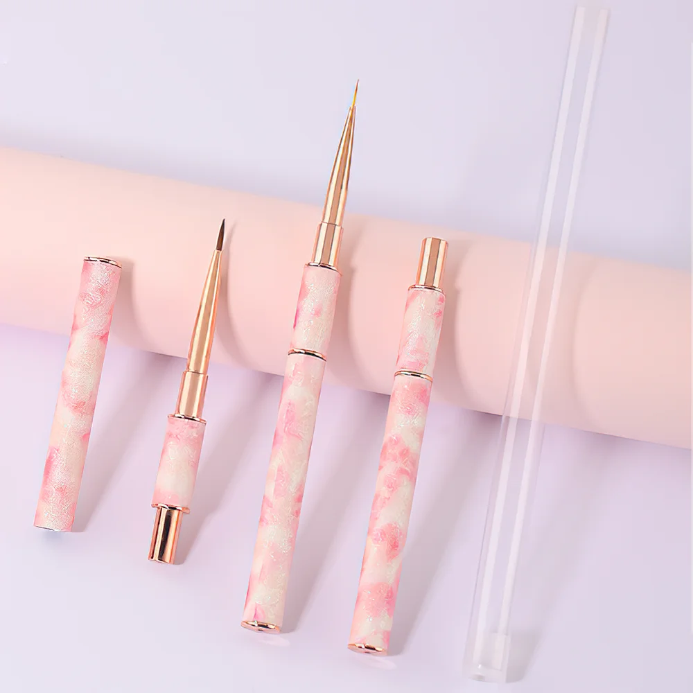 Nail Art Brushes Set Rose Gold Handle, Liner Blending Ombre Kit for Gel Design, Premium Nail Supplies