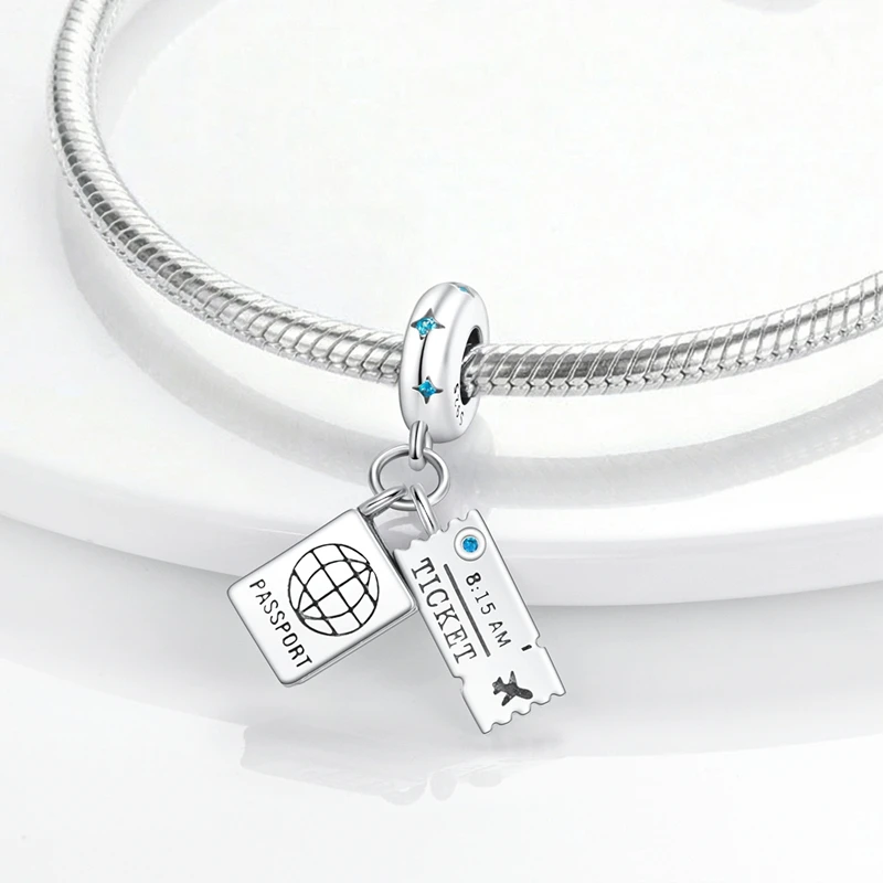 925 Sterling Silber Charms Perlen Reisepass Flugzeug Koffer Anhänger Passend für Original Armband DIY Schmuck Geschenk für Frauen – Detail 14