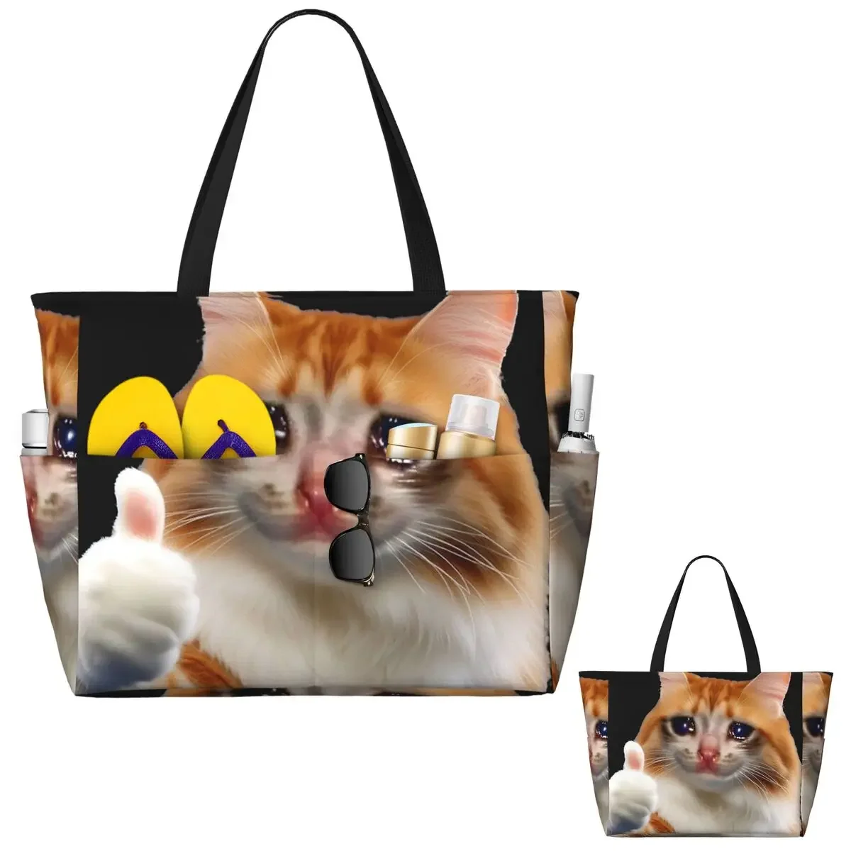 Everything's Ok Crying Cat Memes Beach Tote Bag Sport Gym Yoga Duffle Large Tote Bag Women Travel Bag Fitness bag