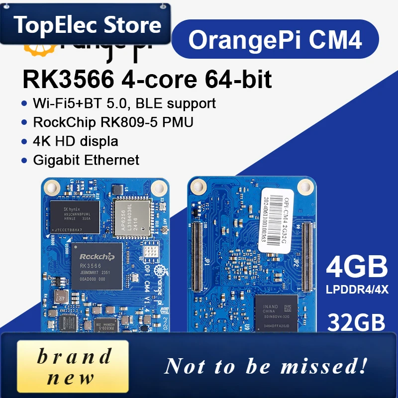 TopElec Orange Pi CM4 4GB Ram DDR4 Rockchip RK3566 32GB Emmc WIFI5-BT5.0 Orangepi CM4 Development Board Orange Pi Compute Module
