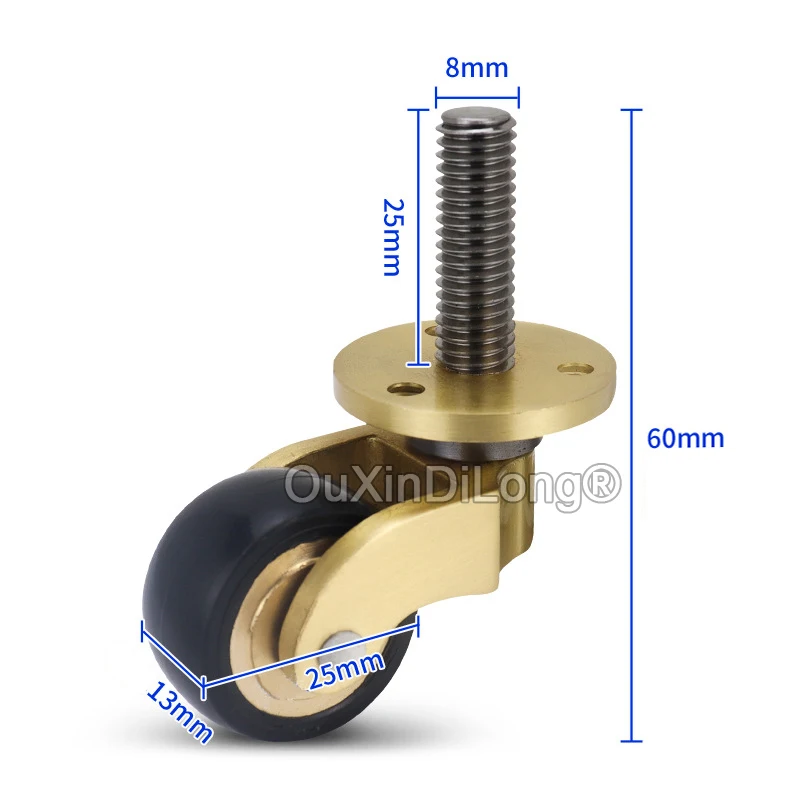 4PCS 1Inch Furniture Caster Brass Rubber Wheels 360 Degree Rotation Stem Castor for Trolley Trunk Box Cabinet Chairs FG1210