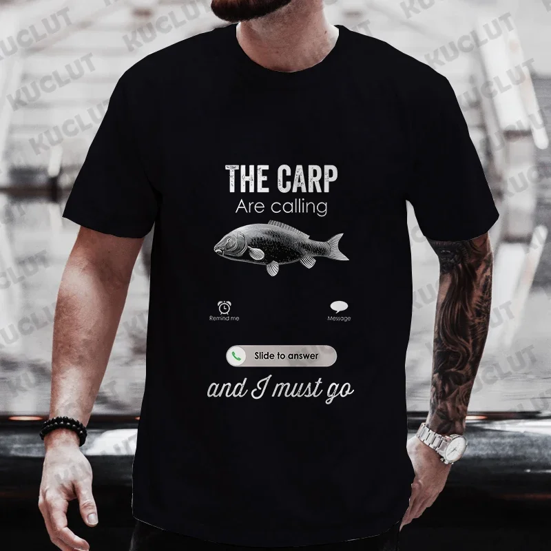 Fishing The Carp Are Calling and I Must Go Funny Vintage Men\'s T-Shirt New Fashion Summer Casual Harajuku Tshirt Printed Men Top