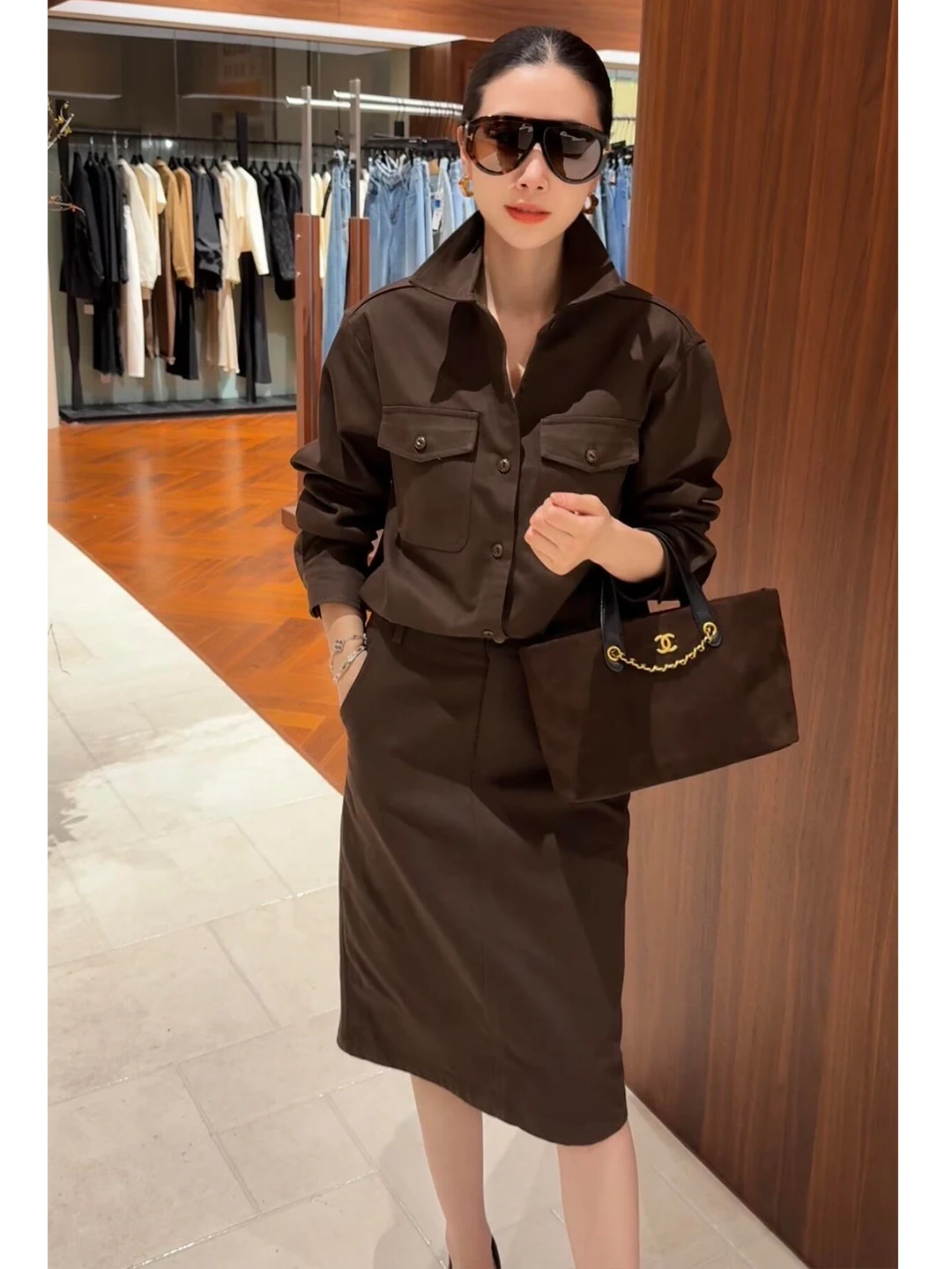 Setelan Rok dan Kemeja Katun L - Casual Loose Linen Shirt Dress ulasan dan harga