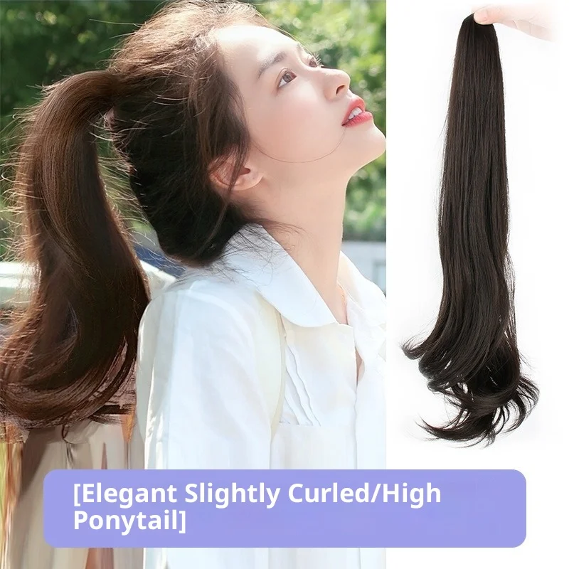 شعر مستعار اصطناعي ذيل حصان قبضة مجعد قليلا للنساء كليب ارتفاع درجة الحرارة الحرير الطبيعي رقيق الشعر الطويل سيدة مجعد الشعر كاذبة