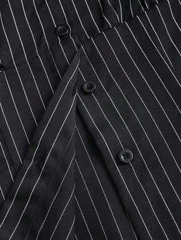 Women's Elegant Textured Button Fitted Waist Striped Long Sleeve Shirt Black Lady Office Single-breasted Crop Shirt Spring/Fall 6
