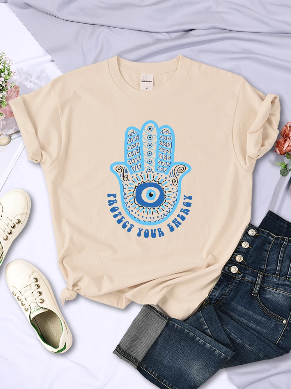 Creative Palmar Eye Design Female Tops Comfortable All-Match T Shirts Cartoon Street Style Short Sleeve Hot Sale Casual Clothes