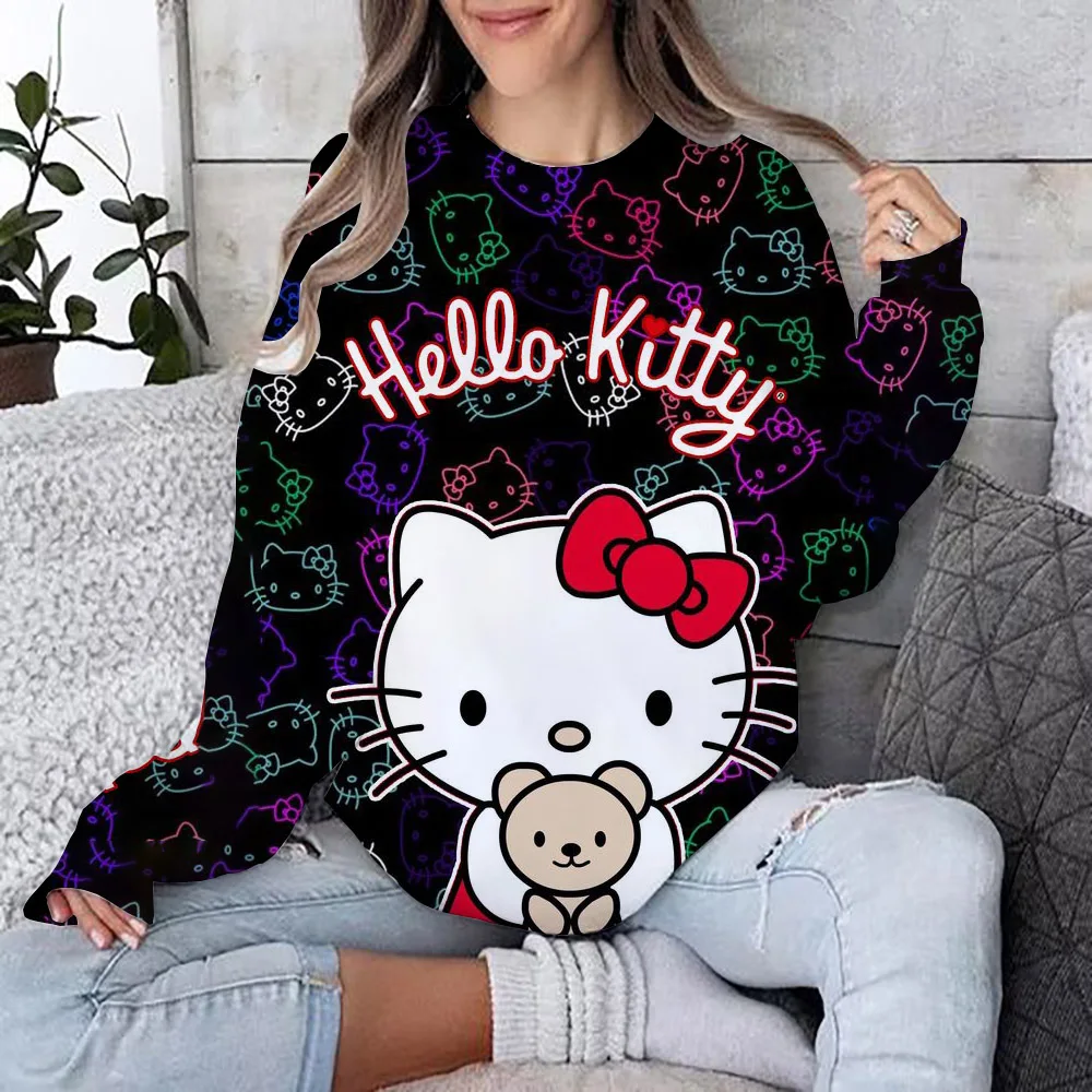 O-Ausschnitt Hello Kitty Damen Langarm Sweatshirts Jugendliche Frau Kleidung Party Y2k Streetwear Pullover Hohe Qualität 2024 Neu