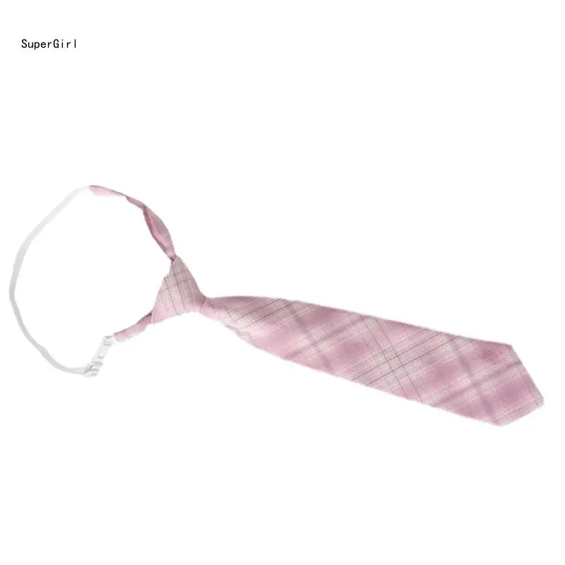 

Korean Japanese Pink Checkered Neck Tie Pre-Tied Bowtie for School Uniform J78E