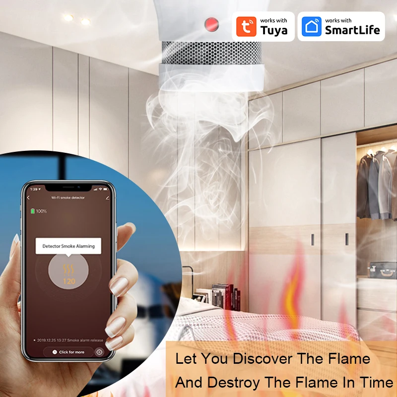 CORUI Tuya Wifi/Zigbee Smart Smoke Detector Security Alarm System Smart Life/tuya App Smoke Alarm Fire Security Protection