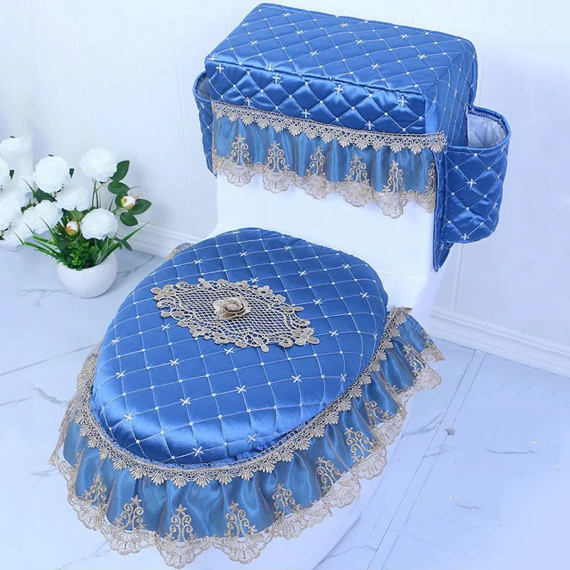 Zipper Type Toilet Cushion Household Waterproof Mercerized Fabric Toilet Cover European Style Lace Embroidery Toilet Cover