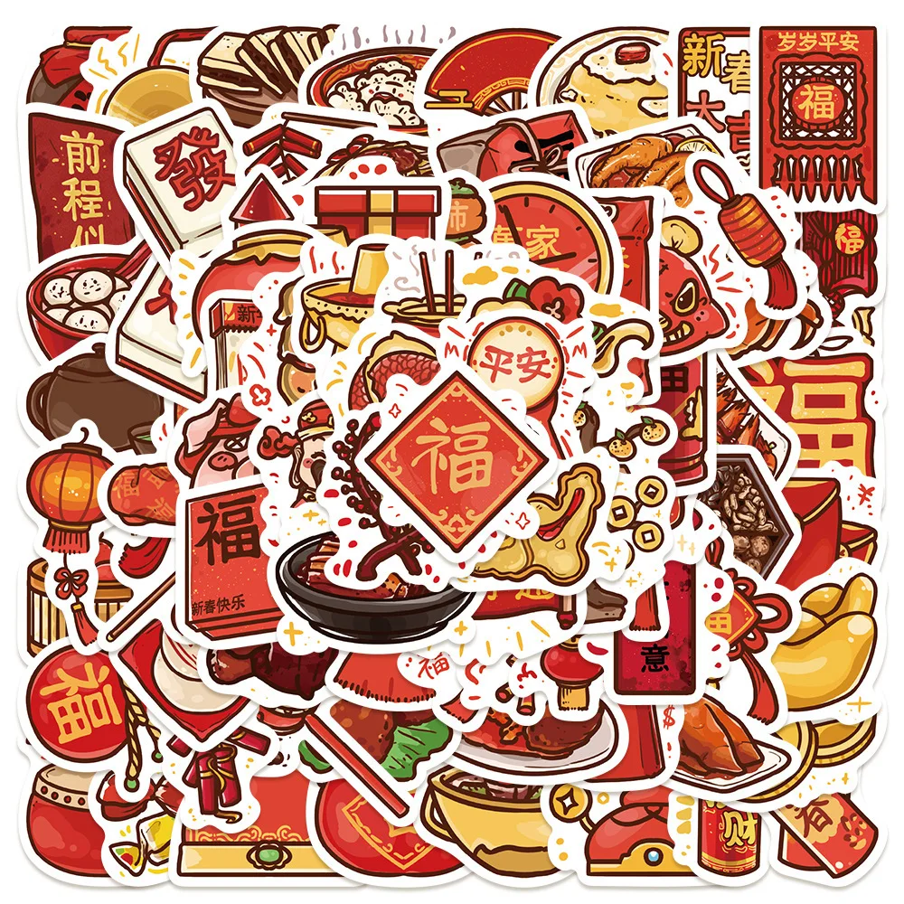 80Pcs Cartoon National Style New Year Stuff China Stickers for Suitcase Laptop Luggage Phone Car Styling DIY Pegatinas