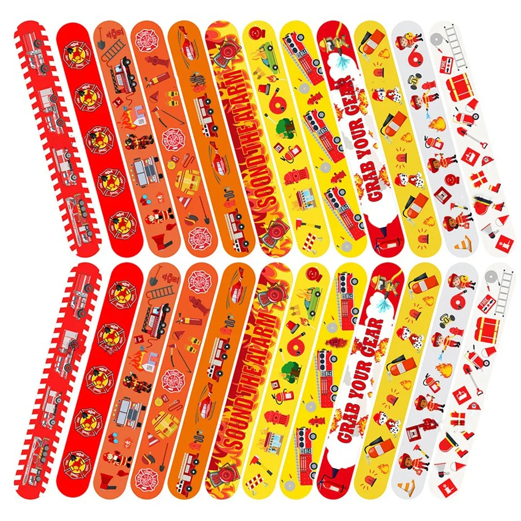 Firefighter Theme Slap Bracelets Fire Alarm Party Fire Emergency Bracelet Happy Fireman Birthday Party Decor Kids Favor Gifts