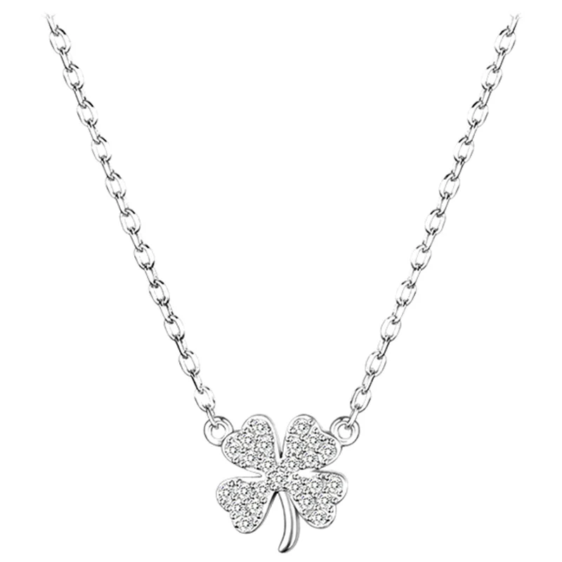 Four-leaf Clover Luck Leaves Sweater Chokers Necklace Crystal Zircon Pendant Chain Necklace For Women Jewelry