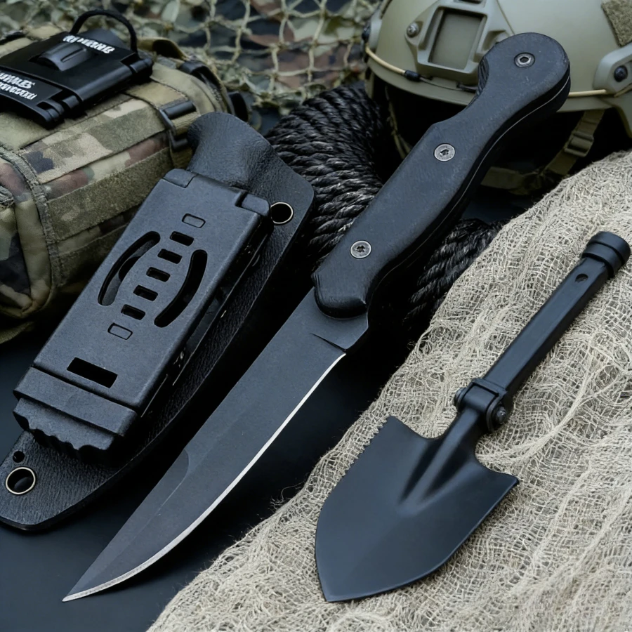 

Sharp Straight Knife 8Cr13Mov Blade G10 Handle High Hardness Survival Portable and Self-defense Tactical Knife Camping Knife