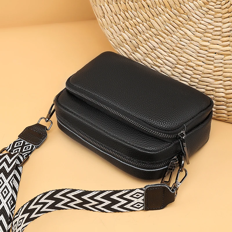 New Striped Wide Shoulder Strap Authentic Cowhide  Shoulder Bag Solid Color Additional Thin Shoulder Strap Fashion Crossbody Bag