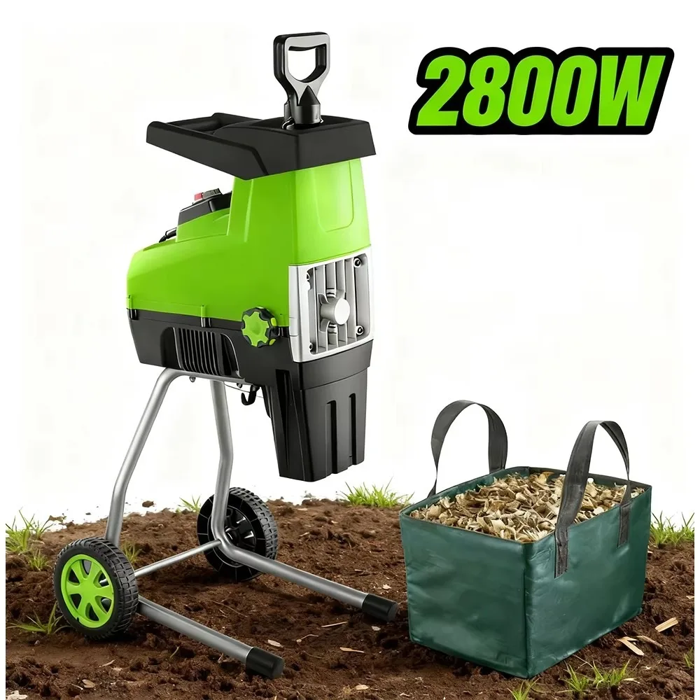 Vertak 2800W Electric Garden Shredder Wood Chipper with Wheels & Collection Bag, Heavy Duty Yard Branch Shredder for