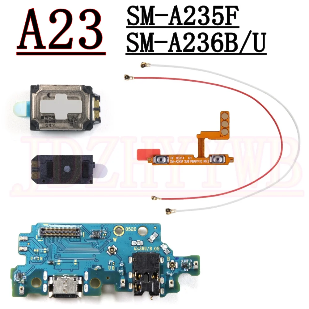 

Динамик, громкоговоритель, звонок, зуммер, USB-порт для зарядки, плата для Samsung A23 4G/5G A235F A236B/U, гибкий кабель громкости сигнала