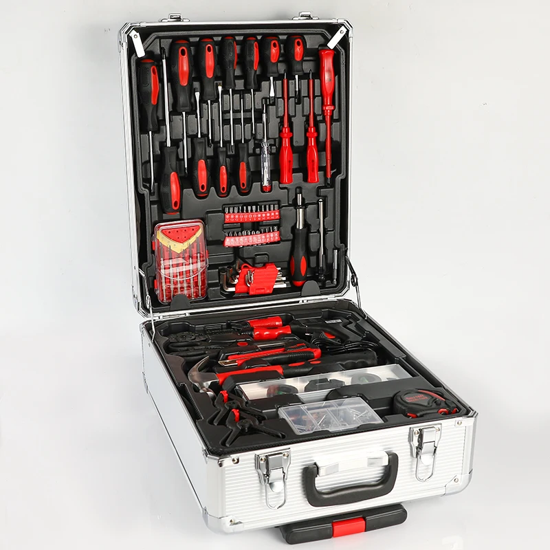 Professional 186 Pcs Auto Mobile Repair Tool Sets Aluminum Suitcase Socket Wrench Kits with Sickle in Hard Case