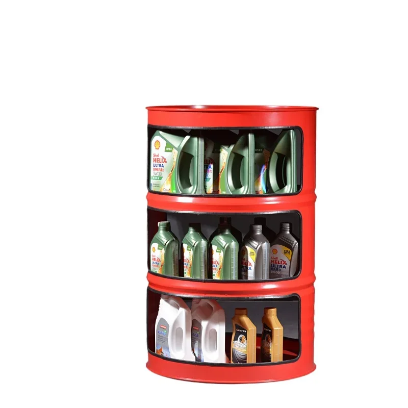 

Bar retro American wrought iron industrial wind storage cabinet, oil drum layered rack, metal, storage display