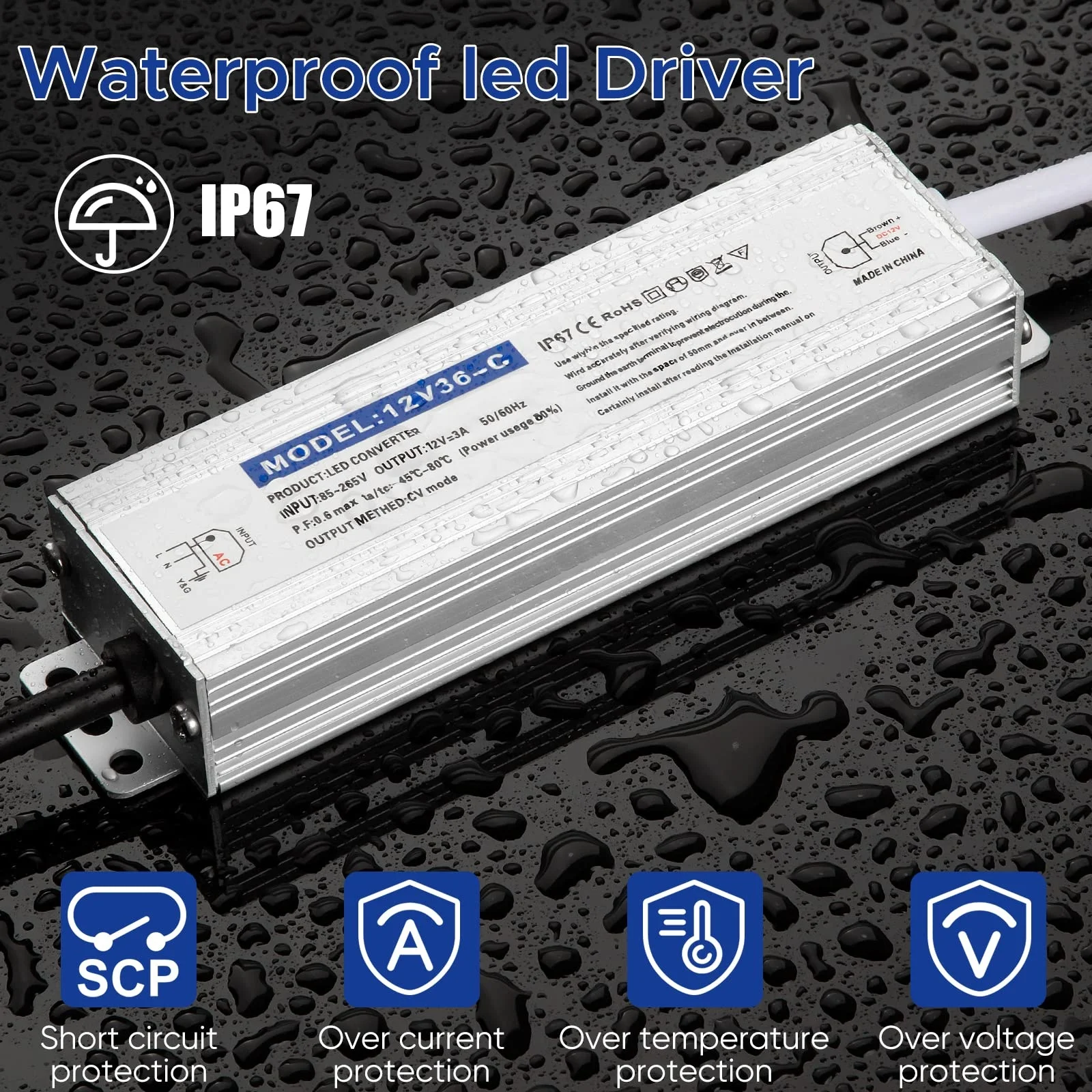 LED Driver Power Supply IP67 Waterproof Voltage Converter DC12V/24v Outdoor Transformers LED Power Adapter