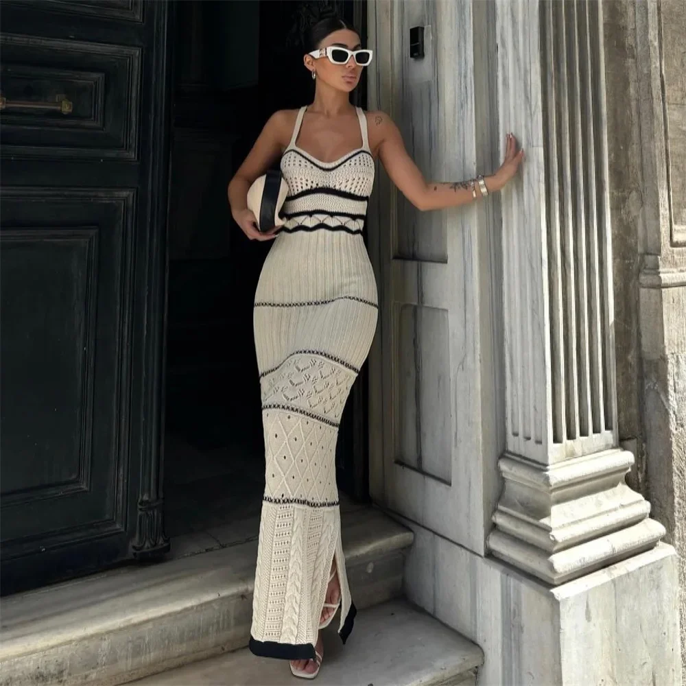 

Fashion Summer Dresses 2025 Elegant Knit Long Dresses For Women Street Casual Sexy Slim Holiday Suspender Skirt Female Clothing