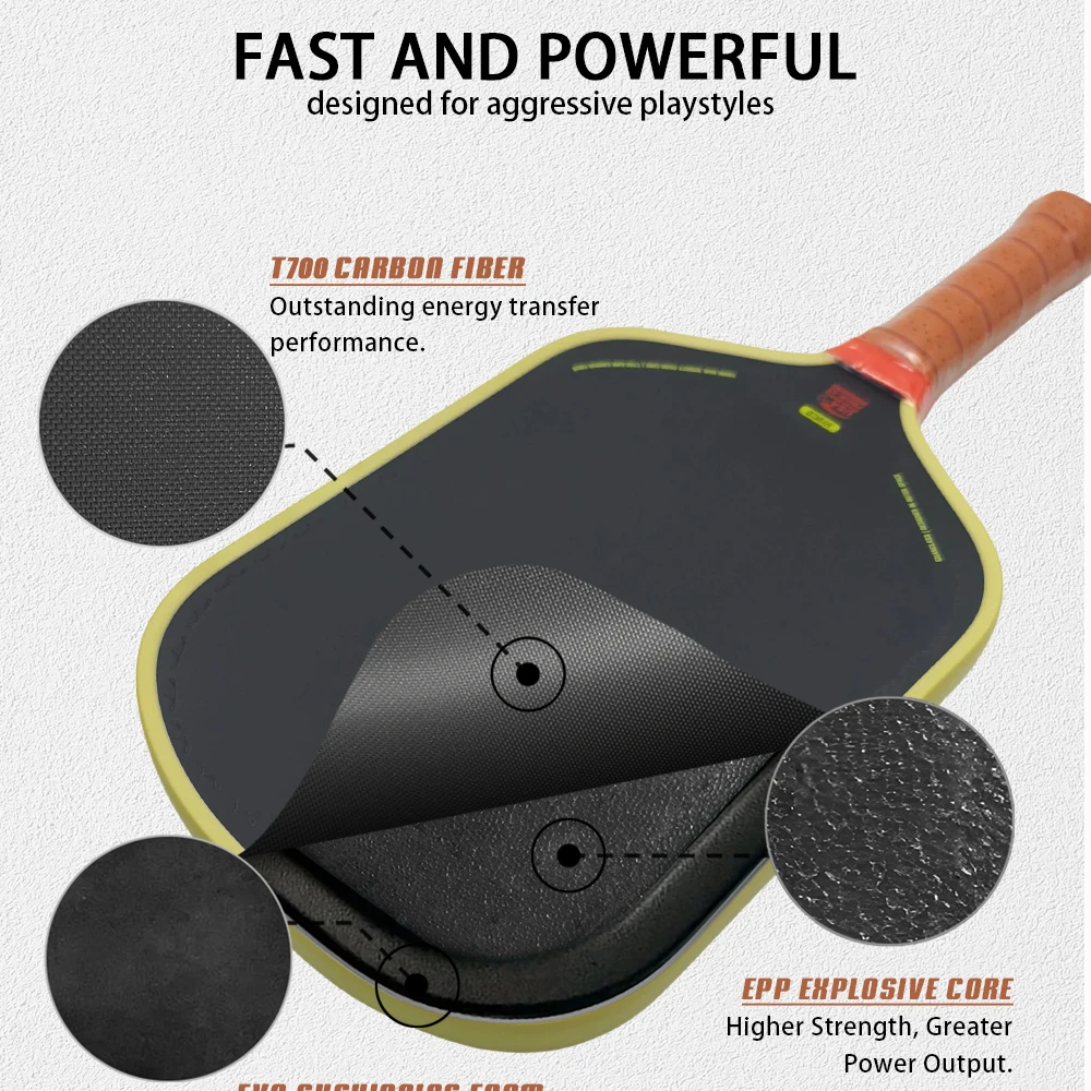 16mm Verlängertes Pickleball-Schläger T700 Carbonfaser-Oberfläche Doppelte Schaumkern-Dichte Leichter Kontrollschläger für Training – Detail 5