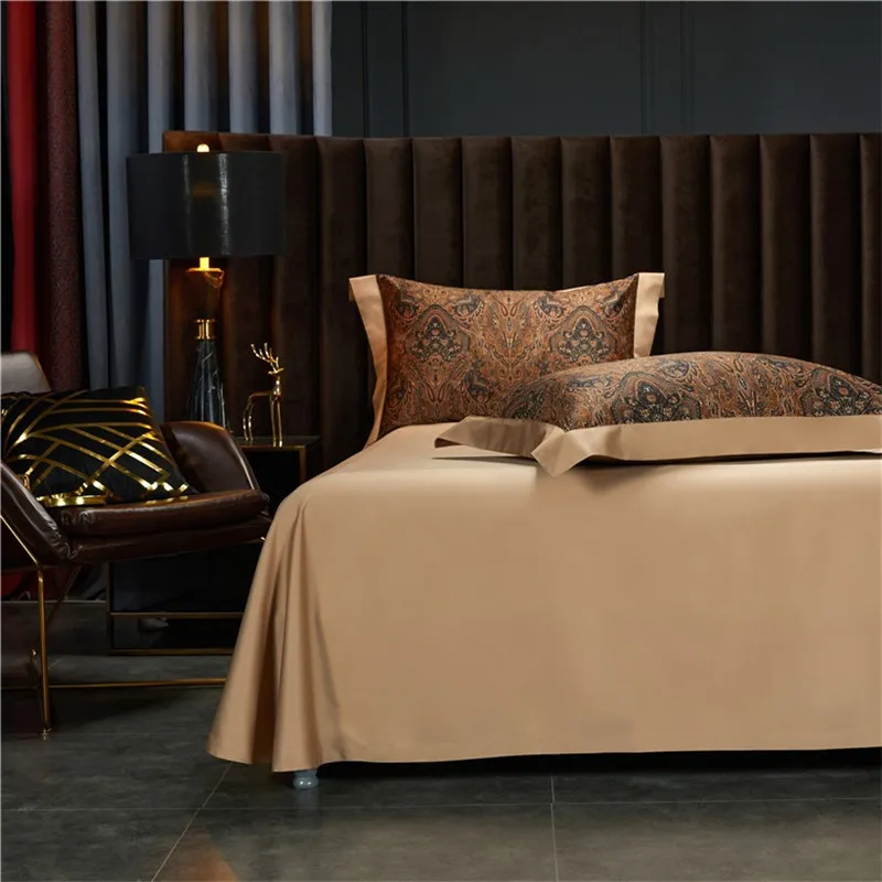 Vintage Bruin Chocolade Boho Dekbedovertrek Set Koningin Koning 4Pcs Luxe 1000TC Egyptisch Katoen Zacht Beddengoed Laken Kussenslopen