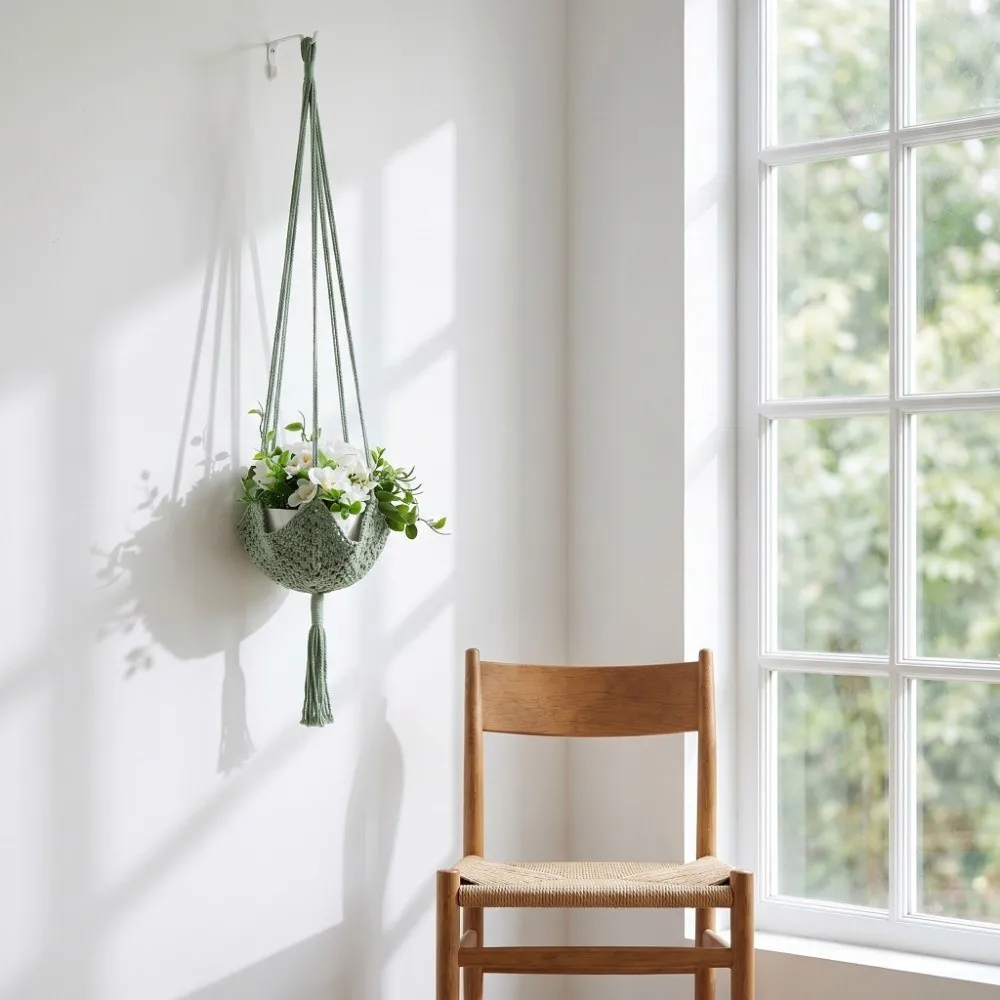Net Scoop Handmade Macrame Plant Hanger Bohemian Sturdy Hanging Basket Creative Long Plant Hanger Wall Decor