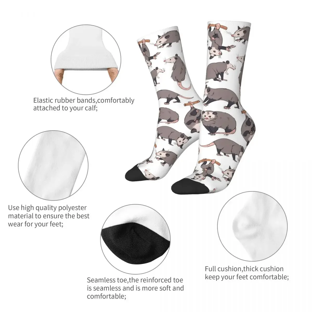 Happy Funny Men's Socks Hip Hop Kawaii Possum Opossum Sock Polyester Animal Graphic Women's Socks Spring Summer Autumn Winter