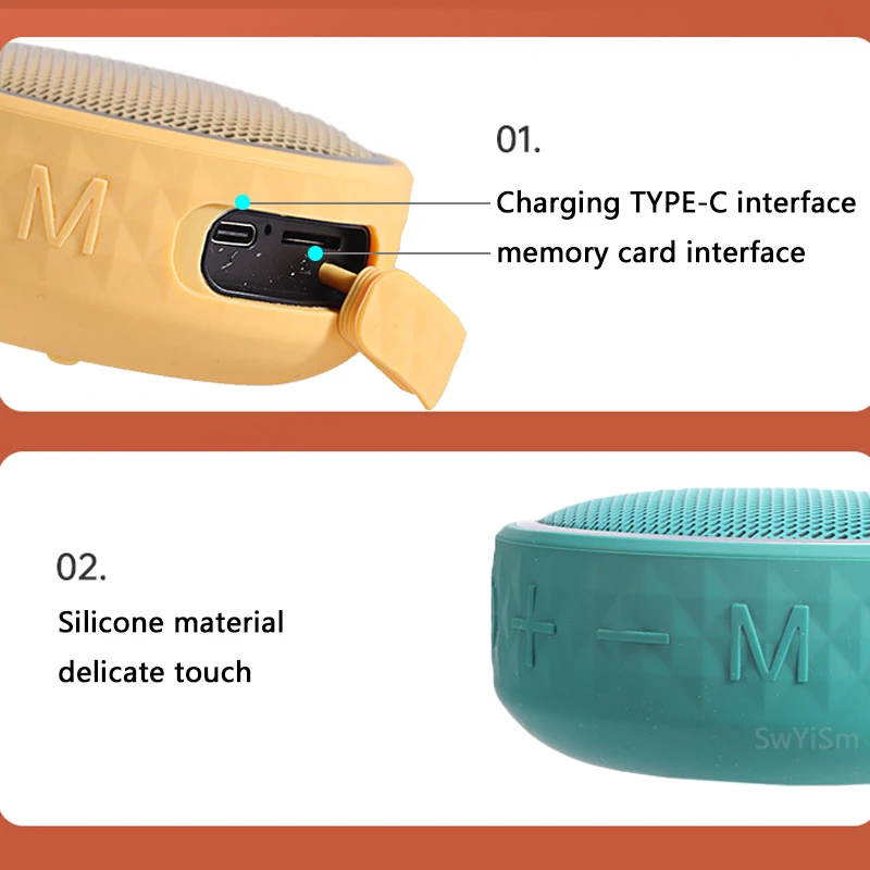 Altavoz inalámbrico FM0208 de alta potencia para exteriores, Subwoofer con Bluetooth, IPX6 resistente al agua, estéreo, luz LED, tarjeta TF/TYPE-C, 5W, nuevo