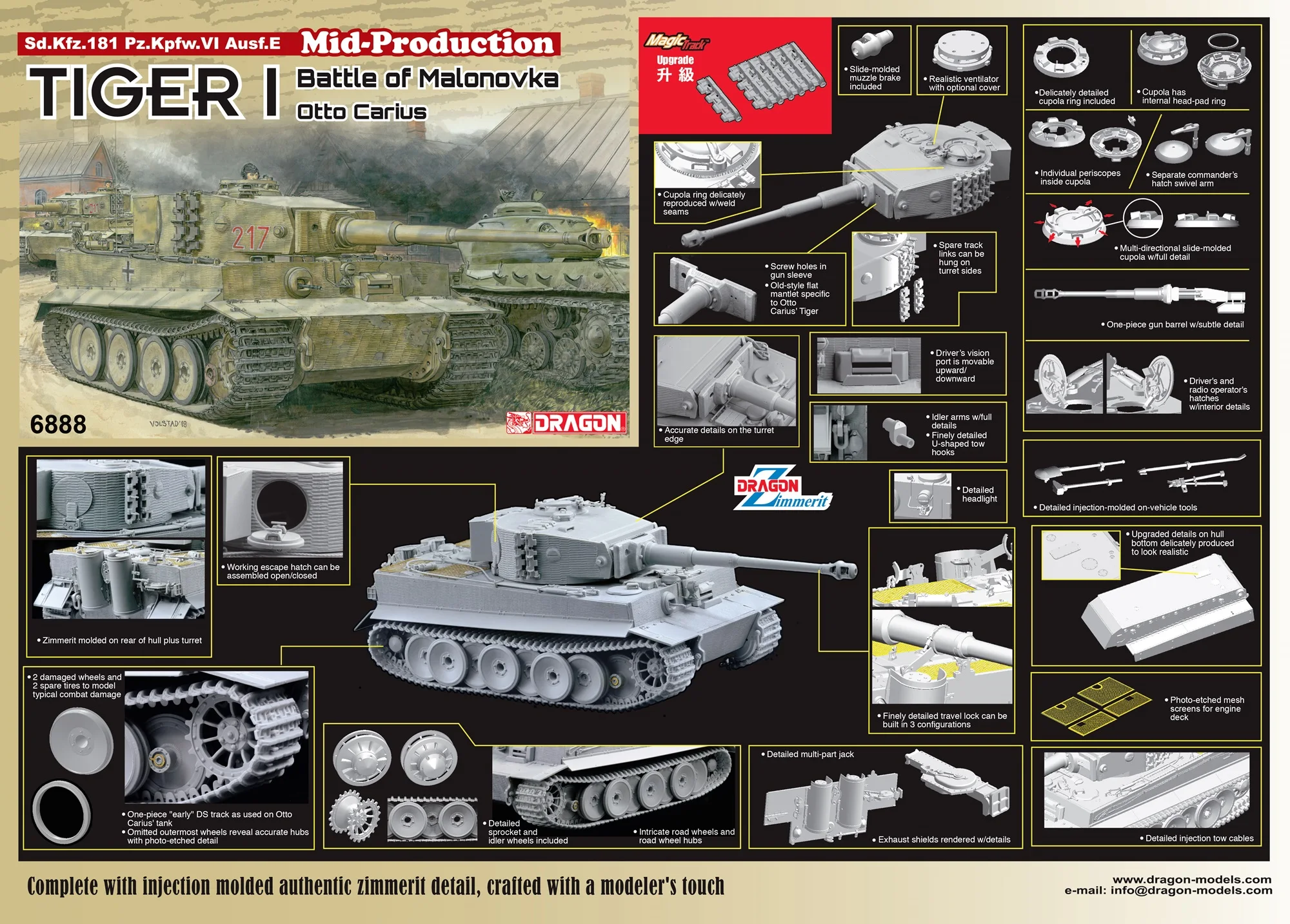 DRAGON 6888 1/35 Sd.Kfz.181 Pz.Kpfw.VI Ausf.E Tiger I Mid Production Battle of Malonovka (Only ) ) - Scale Model Kit