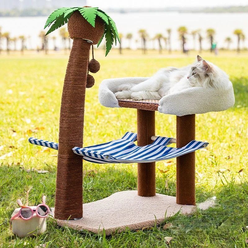 Blessing Cat Climbing Frame Cat Tree Handmade Sisal Cat Scratching Column Shelf Grinding Claw Pet Hanging Pet Bed Toy