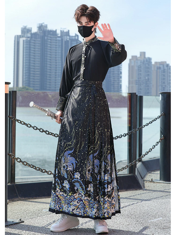 Antica gonna cinese a cavallo da uomo Hanfu abbigliamento tradizionale cinese Vintage Party Outfit Ming Dynasty Hanfu Folk Dress