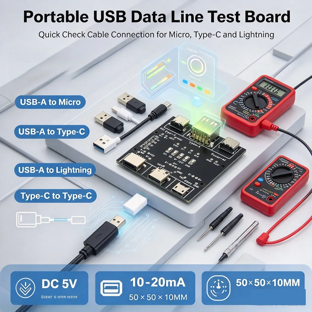 UD11A03 USB Cable Tester Module DC5V Type C Input Compatible DT3 Test Micro Type C Lightning USB Cable Continuity Board