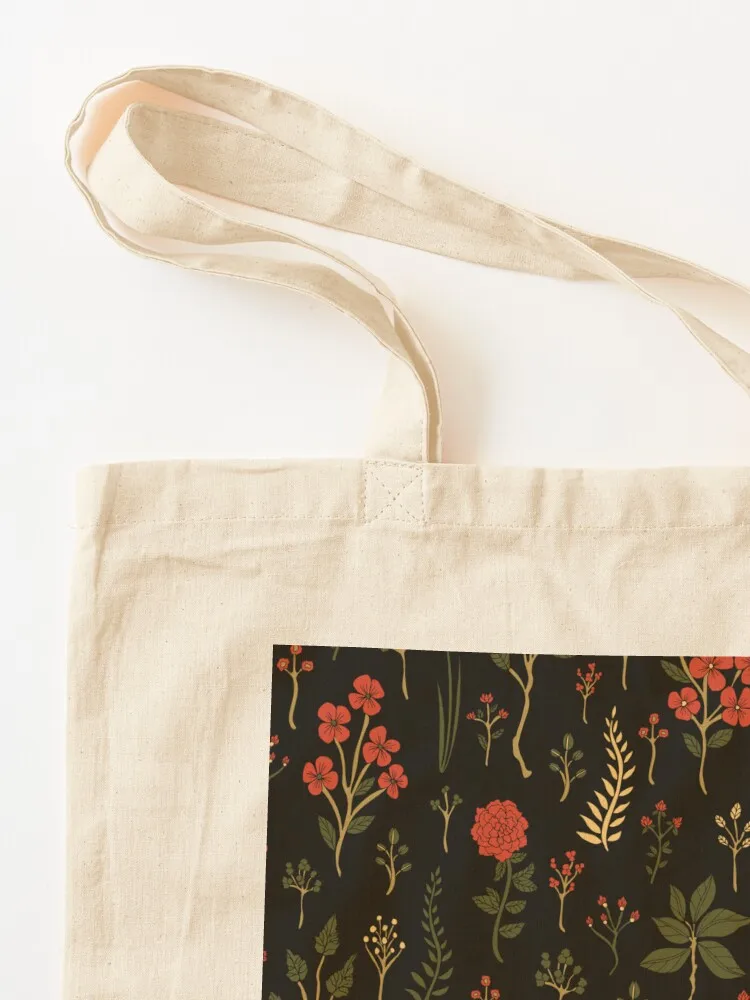 Green, Red-Orange, and Black Floral/Botanical Print Tote Bag Women's shopper personalized tote bag Cloth bag
