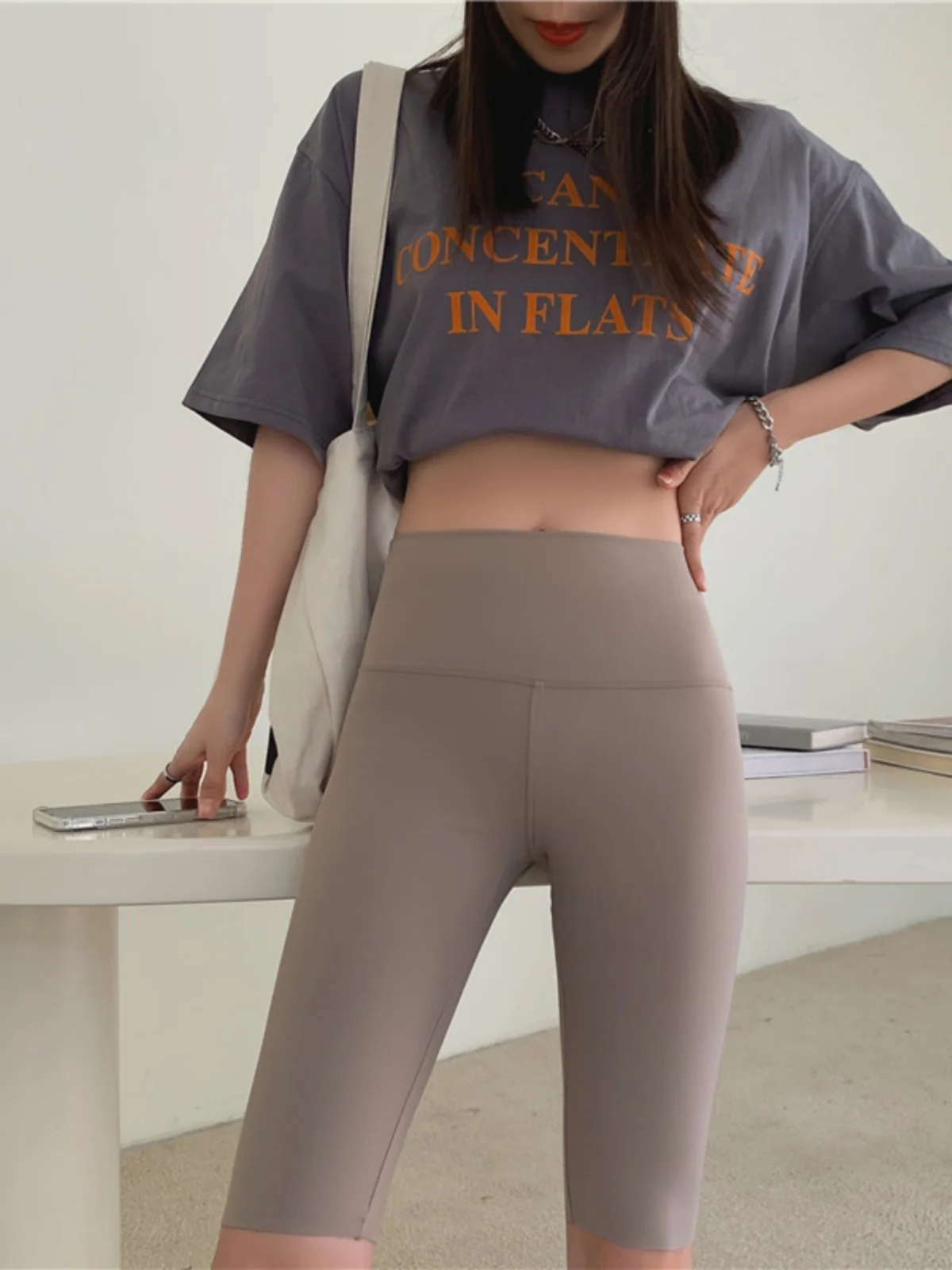 High Quali ark Skin Boting Pants Tummy Control Butt Lifting Five-Quarter Length Women's Base Layer Trousers