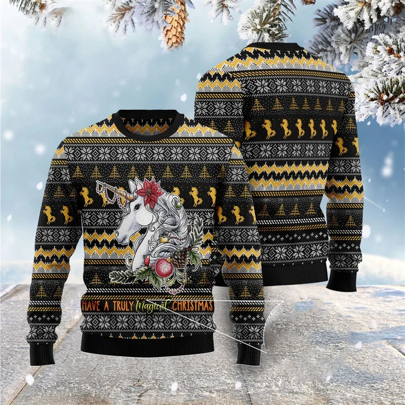 Fashion Popular Unicorn Ugly Sweater 3D Printed Merry Christmas Pullover Top Festival Gift Santa Pattern Trendy Sweatshirt New