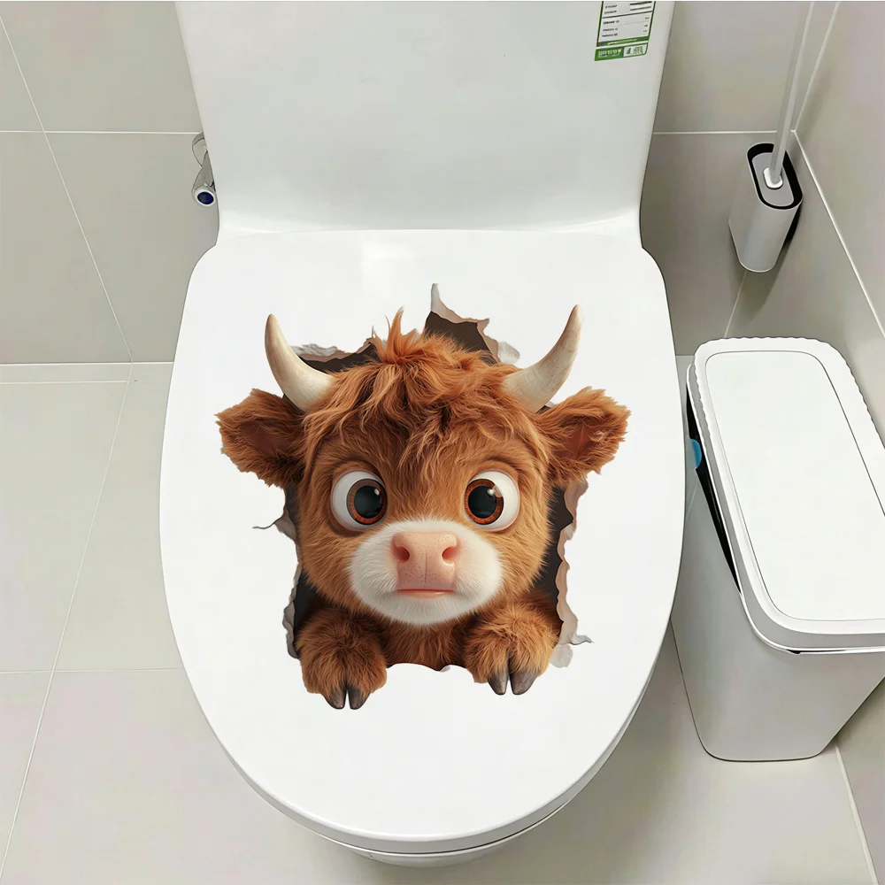 1 Pack Highland Cow Toilet Sticker Funny Waterproof Peel & Stick Vinyl Decal 29x29cm - Bathroom Toilet Lid Tank Decor