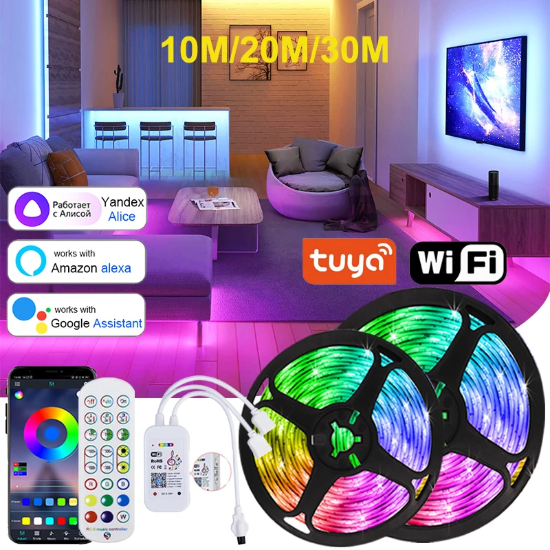 

WIFI Alexa RGB LED Strip Light For Room Decoration Led Lights Dimmable RGB Led Tape Smart Remote Control 12V Rgb Led Strips 5050