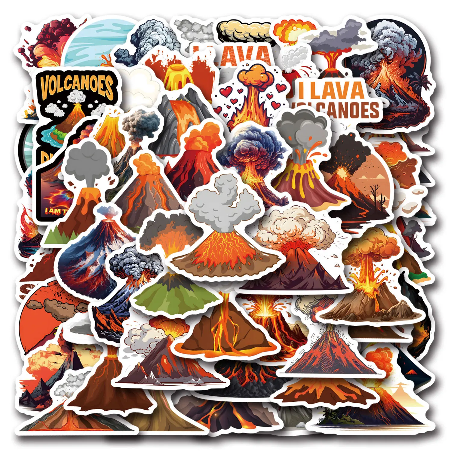 10/55PCS Fun Volcano Cartoon Sticker DIY Phone Laptop Guitar Water Bottle Helmet Luggage Skateboard Graffiti Decals Fun for Gift