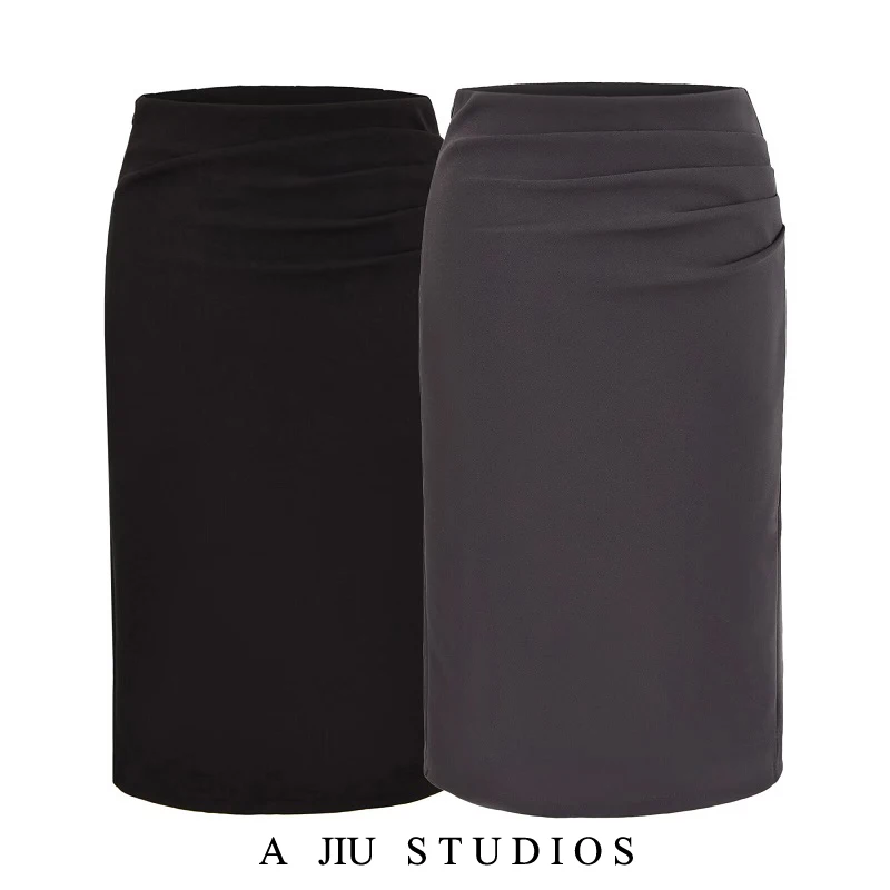 Gray Series Pure Desire High Waist Pleated Asymmetrical Back Split Women's Skirt Slimming Sexy Bodycon  Dress