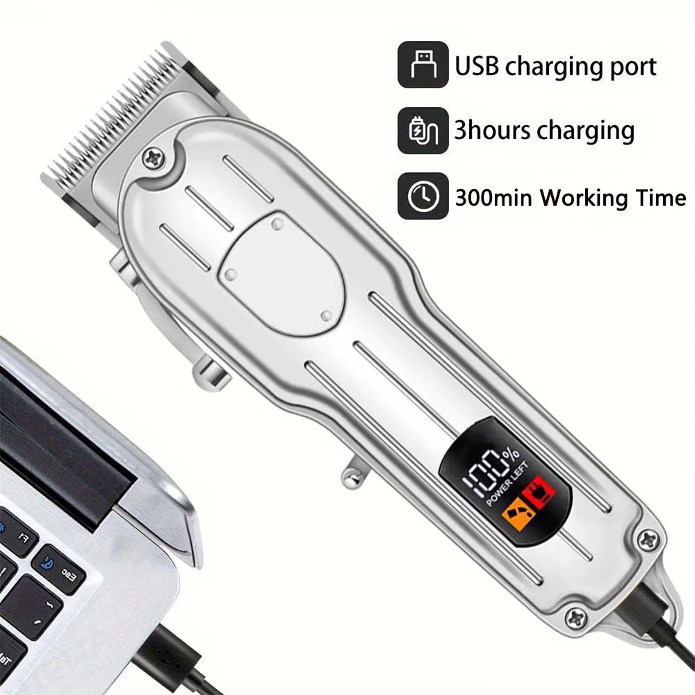 Professional Hair Clippers for Men Professional - Cordless Barber Clippers for Hair Cutting & Grooming Rechargeable Beard Trimmer USB Rechargeable Grooming Kit with 4 Guide Combs & Cleaning Brush