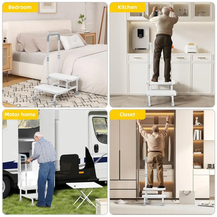 مقعد متدرج مع مقبض مقعد متدرج للسرير مع خطوات سرير درابزين قابلة للتعديل للأسرة العالية للبالغين وكبار السن، يحمل ما يصل إلى 400 رطل #6
