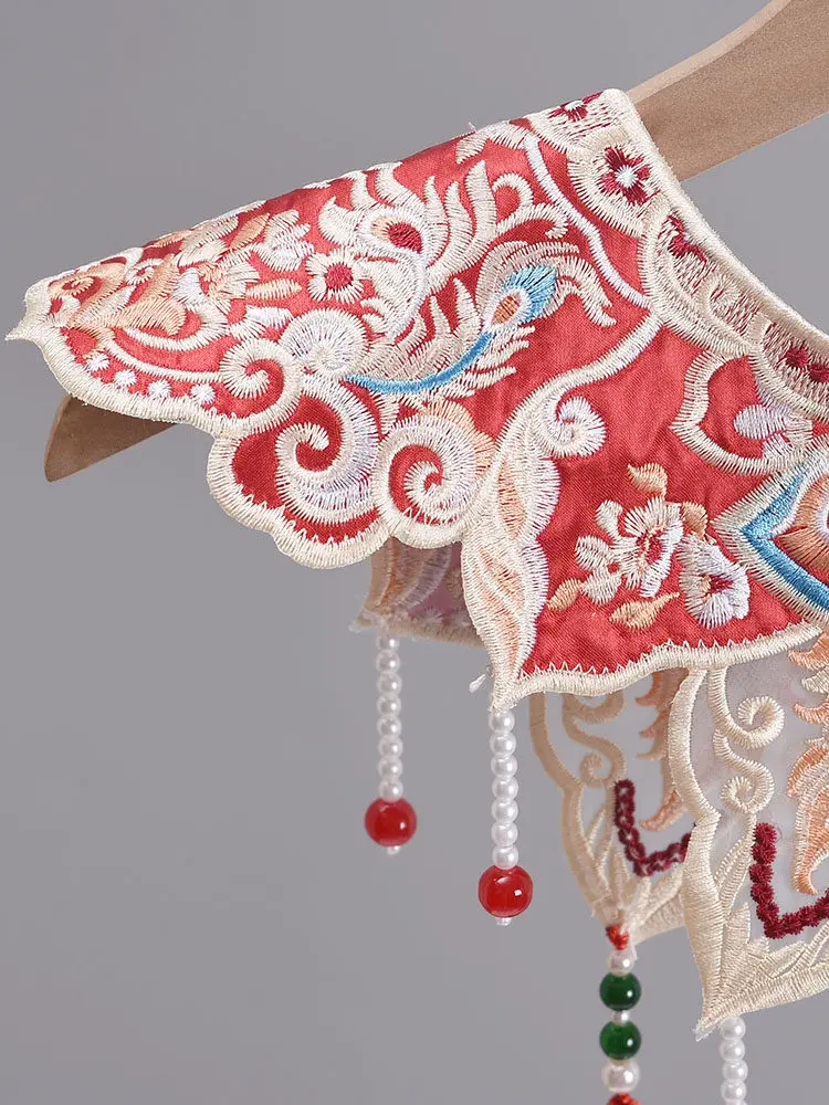 Retro Chinese Hanfu Embroidered Cloud Collar Detachable False Collar With Tassel Bead Pendant Lotus Leaf Cape For Women Kids Use