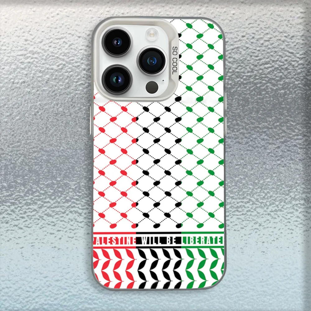 Casing Ponsel P-Palestine-S Hattah Keffiyeh untuk iPhone 16,15,14,13,12,11,Mini,Pro,MAX Penutup Tahan Benturan Matte Putih