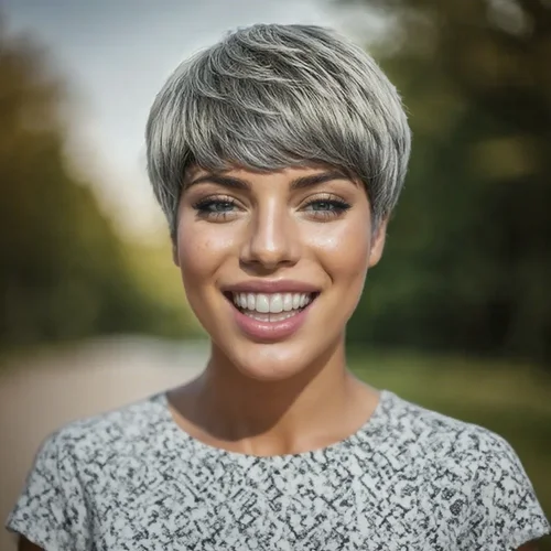 Peluca brasileña de cabello humano gris con corte Pixie y flequillo, peluca ondulada corta y recta en capas para mujer, peluca completa hecha a máquina