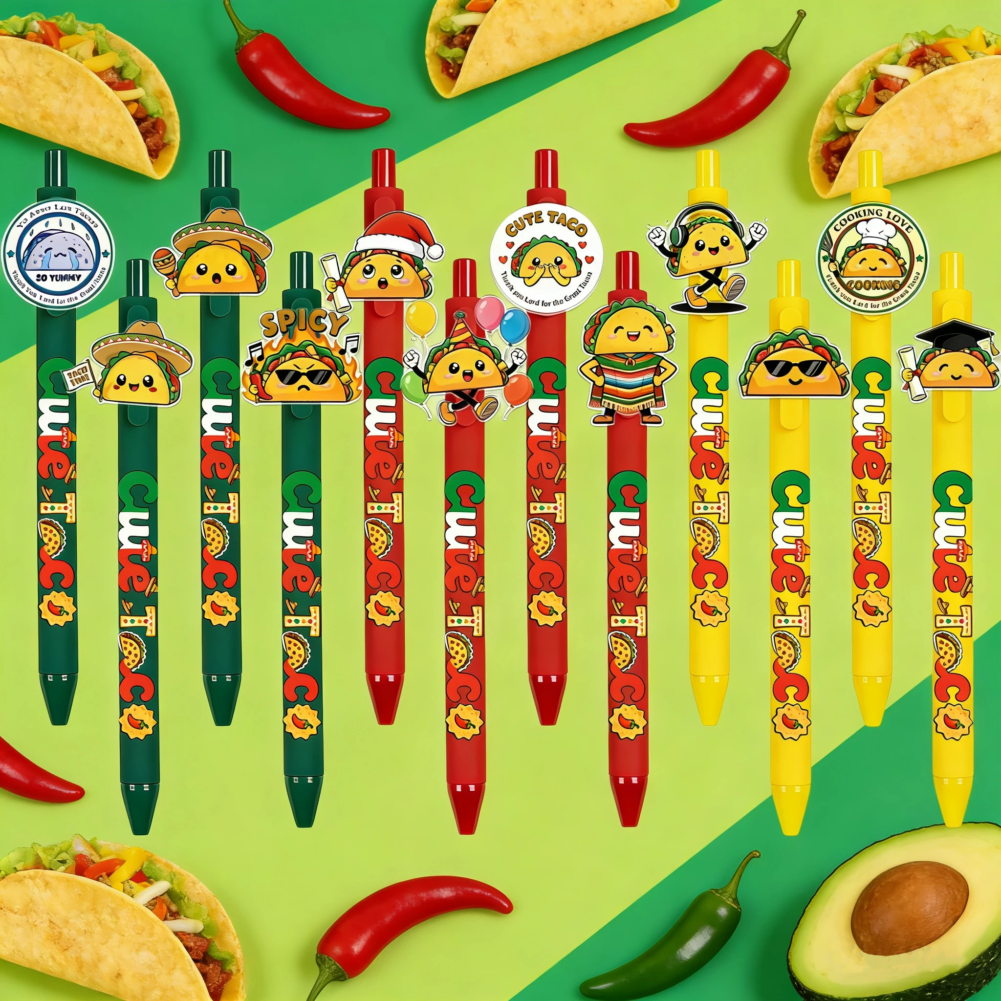 

15PCS/20PCS Creative Mexican Style Theme Ballpoint Pen Taco Party Ballpoint Pen School Season Student Office Signature Pen