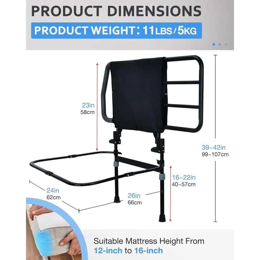 Bed Rail for Elderly, Bed Assist Grab Bar Handle with Storage Pocket, Safety Beds Rails for Elderly Getting in & Out